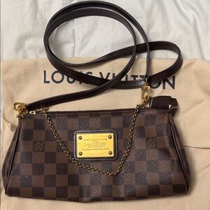 Louis Vuitton Brown Damier Ebene Crossbody Pochette with Gold Plaque